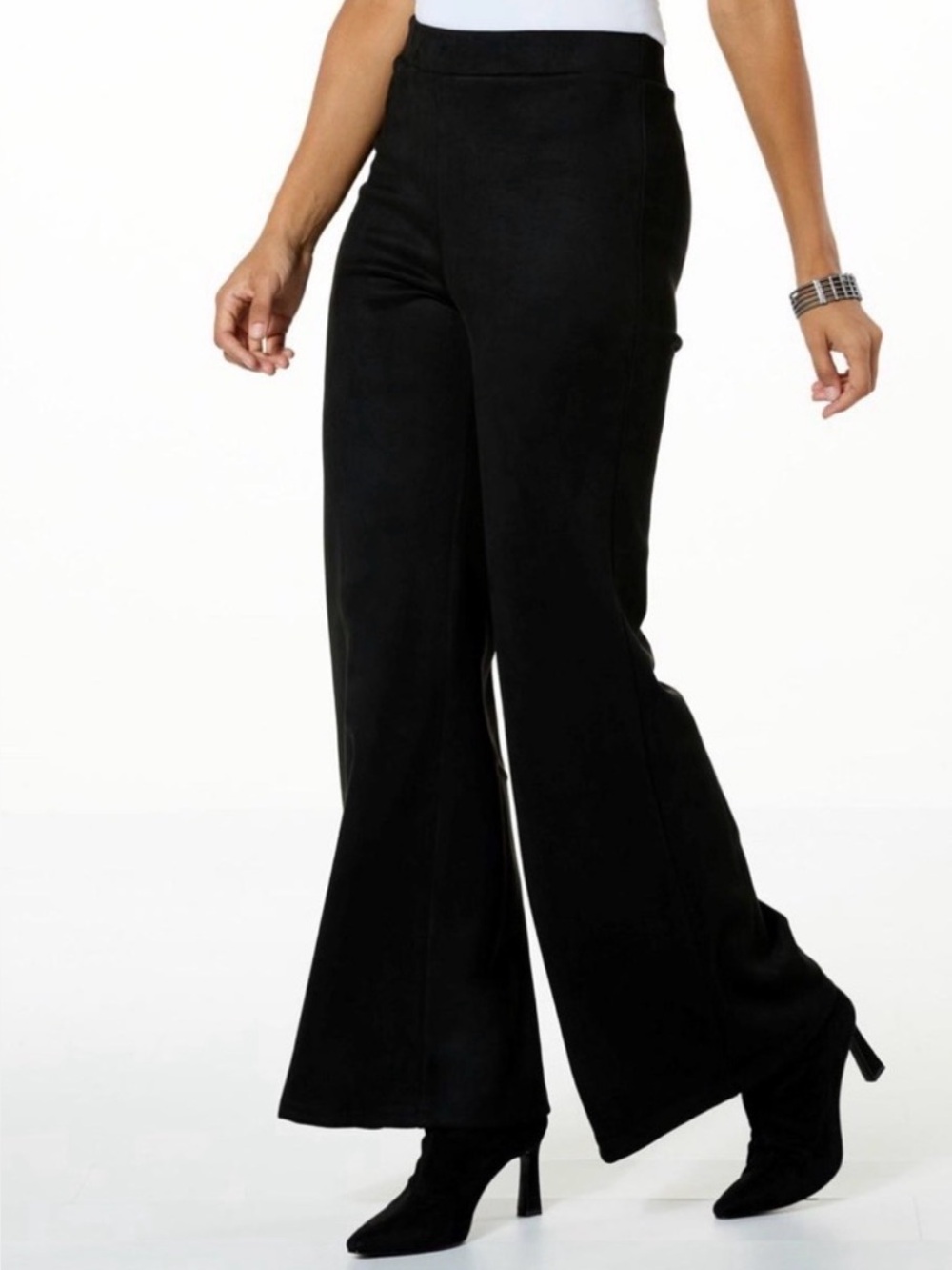 TRUTH By REPUBLIC BLACK WIDE LEGS FAUX SUEDE PANTS WOMENS ELASTIC WAIST SIZE M